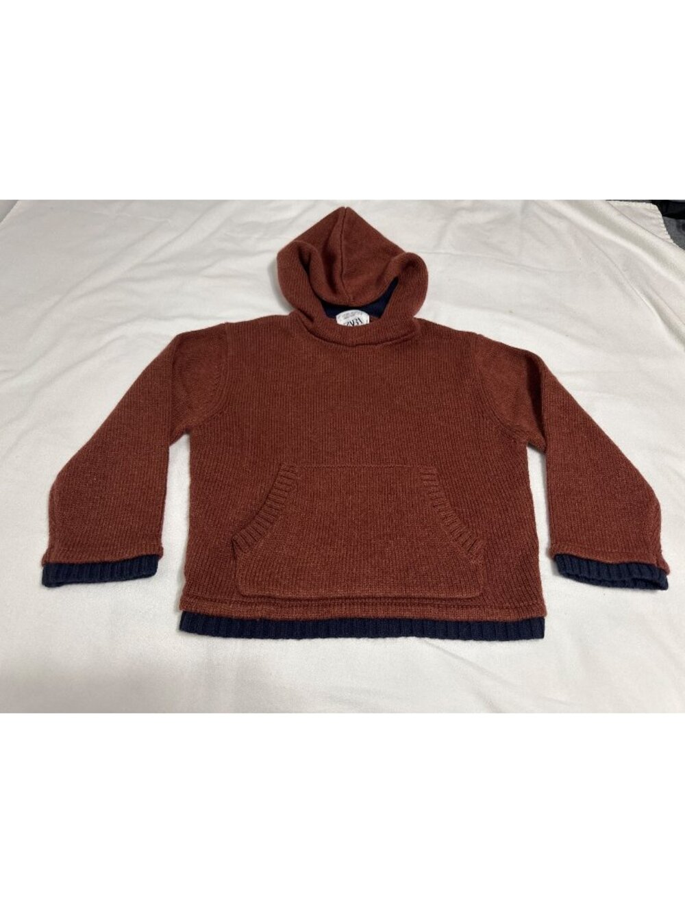 Zara boys Rust Hooded Sweater With Navy Trim Size 10-11 A/W 2024 Collection